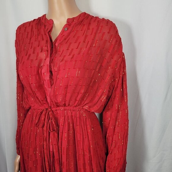 Anthropologie Women's Allene Shimmer Maxi Dress W/ Gold Metallic in Red Size XXS - Picture 5 of 14